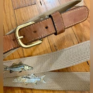 Zeppelin brand mens size 44” embroidered fish belt w solid brass buckle